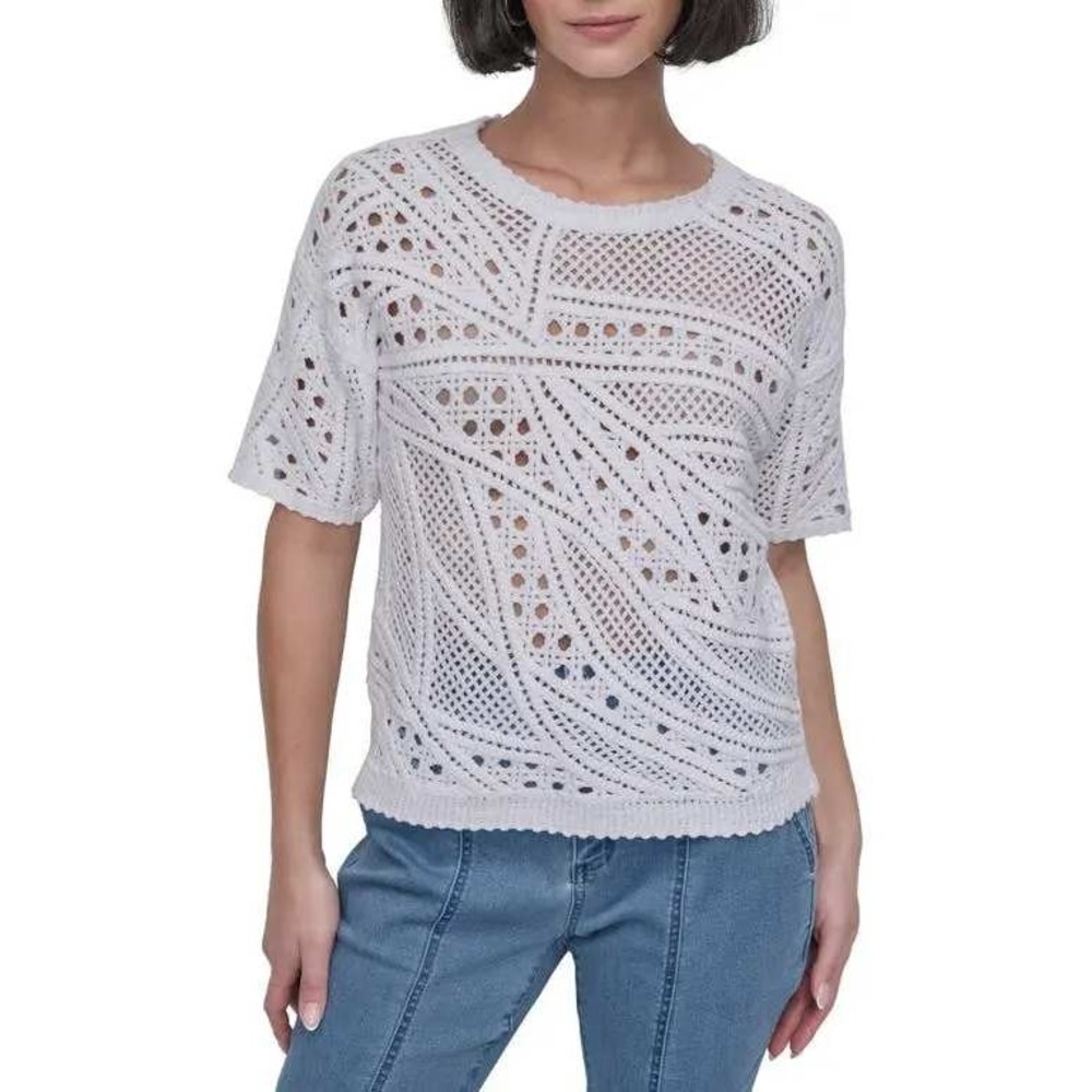 DKNY Cotton Crochet Sweater‎ Size Large